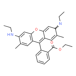 ChemSpider 2D Image | Ethyl 2-[6-(ethylamino)-3-(ethylimino)-2,7-dimethyl-3H-xanthen-9-yl]benzoate | C28H30N2O3