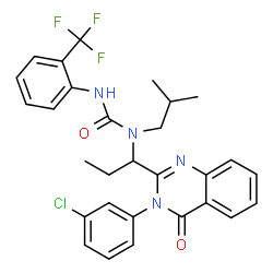 ChemSpider 2D Image | 1-{1-[3-(3-Chlorophenyl)-4-oxo-3,4-dihydro-2-quinazolinyl]propyl}-1-isobutyl-3-[2-(trifluoromethyl)phenyl]urea | C29H28ClF3N4O2