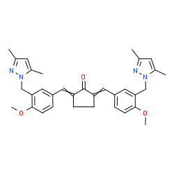 ChemSpider 2D Image | 2,5-Bis{3-[(3,5-dimethyl-1H-pyrazol-1-yl)methyl]-4-methoxybenzylidene}cyclopentanone | C33H36N4O3