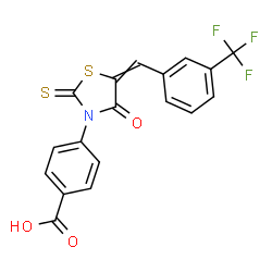 ChemSpider 2D Image | 4-{4-Oxo-2-thioxo-5-[3-(trifluoromethyl)benzylidene]-1,3-thiazolidin-3-yl}benzoic acid | C18H10F3NO3S2