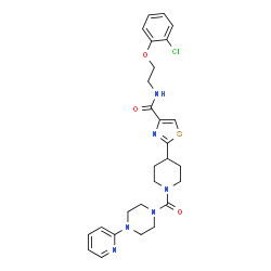 ChemSpider 2D Image | N-[2-(2-Chlorophenoxy)ethyl]-2-(1-{[4-(2-pyridinyl)-1-piperazinyl]carbonyl}-4-piperidinyl)-1,3-thiazole-4-carboxamide | C27H31ClN6O3S