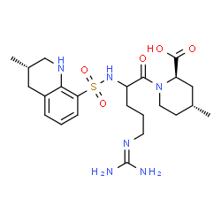 ChemSpider 2D Image | (2R,4R)-1-[N~5~-(Diaminomethylene)-N~2~-{[(3S)-3-methyl-1,2,3,4-tetrahydro-8-quinolinyl]sulfonyl}ornithyl]-4-methyl-2-piperidinecarboxylic acid | C23H36N6O5S