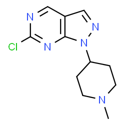 ChemSpider 2D Image | 6-Chloro-1-(1-methyl-4-piperidinyl)-1H-pyrazolo[3,4-d]pyrimidine | C11H14ClN5