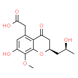 ChemSpider 2D Image | {(2R)-7-Hydroxy-2-[(2S)-2-hydroxypropyl]-8-methoxy-4-oxo-3,4-dihydro-2H-chromen-5-yl}acetic acid | C15H18O7