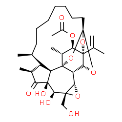 ChemSpider 2D Image | rel-1,2-Dihydro-5-hydroxy-9'S-methyl-6alpha,7alpha-epoxy-12beta-acetoxy-9,13,14-ortho-1alpha-decenoate-resiniferonol-10'-oic acid | C32H46O10