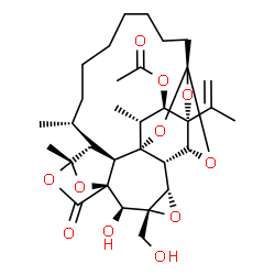 ChemSpider 2D Image | (1R,2R,3R,4S,5R,6S,7S,9R,10R,11S,14R,15R,16R,24R,26S)-10-Hydroxy-9-(hydroxymethyl)-4-isopropenyl-2,14,16-trimethyl-12-oxo-8,13,25,27,28,29-hexaoxaoctacyclo[13.10.1.1~4,24~.1~5,24~.1~11,14~.0~1,6~.0~7,
9~.0~11,26~]nonacos-3-yl acetate | C32H44O11