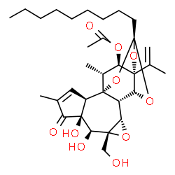 ChemSpider 2D Image | (1R,2R,6S,7S,8R,10S,11S,12R,14R,16S,17R,18R)-6,7-Dihydroxy-8-(hydroxymethyl)-16-isopropenyl-4,18-dimethyl-14-nonyl-5-oxo-9,13,15,19-tetraoxahexacyclo[12.4.1.0~1,11~.0~2,6~.0~8,10~.0~12,16~]nonadec-3-e
n-17-yl acetate | C32H46O10
