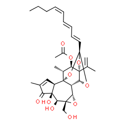 ChemSpider 2D Image | (1R,2R,6S,7S,8R,10S,11S,12R,14R,16S,17R,18R)-6,7-Dihydroxy-8-(hydroxymethyl)-16-isopropenyl-4,18-dimethyl-14-[(1E,3E,5Z)-1,3,5-nonatrien-1-yl]-5-oxo-9,13,15,19-tetraoxahexacyclo[12.4.1.0~1,11~.0~2,6~.
0~8,10~.0~12,16~]nonadec-3-en-17-yl acetate | C32H40O10