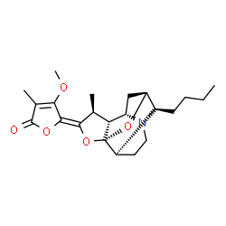 ChemSpider 2D Image | (5Z)-5-[(1S,4S,5R,6S,8S,9R,13R)-9-Butyl-4-methyl-2,14-dioxa-10-azapentacyclo[6.5.1.0~1,5~.0~6,10~.0~9,13~]tetradec-3-ylidene]-4-methoxy-3-methyl-2(5H)-furanone | C22H29NO5