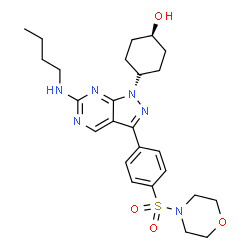 ChemSpider 2D Image | cis-4-{6-(Butylamino)-3-[4-(4-morpholinylsulfonyl)phenyl]-1H-pyrazolo[3,4-d]pyrimidin-1-yl}cyclohexanol | C25H34N6O4S
