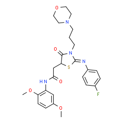 ChemSpider 2D Image | N-(2,5-Dimethoxyphenyl)-2-{(2Z)-2-[(4-fluorophenyl)imino]-3-[3-(4-morpholinyl)propyl]-4-oxo-1,3-thiazolidin-5-yl}acetamide | C26H31FN4O5S