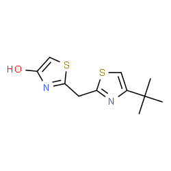 ChemSpider 2D Image | 2-{[4-(2-Methyl-2-propanyl)-1,3-thiazol-2-yl]methyl}-1,3-thiazol-4-ol | C11H14N2OS2