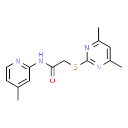 ChemSpider 2D Image | 2-[(4,6-Dimethyl-2-pyrimidinyl)sulfanyl]-N-(4-methyl-2-pyridinyl)acetamide | C14H16N4OS