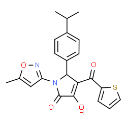 ChemSpider 2D Image | 3-Hydroxy-5-(4-isopropylphenyl)-1-(5-methyl-1,2-oxazol-3-yl)-4-(2-thienylcarbonyl)-1,5-dihydro-2H-pyrrol-2-one | C22H20N2O4S