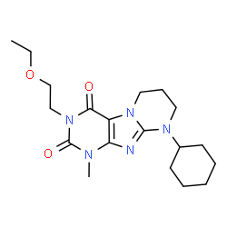 ChemSpider 2D Image | 9-Cyclohexyl-3-(2-ethoxyethyl)-1-methyl-6,7,8,9-tetrahydropyrimido[2,1-f]purine-2,4(1H,3H)-dione | C19H29N5O3