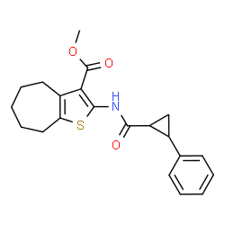 ChemSpider 2D Image | Methyl 2-{[(2-phenylcyclopropyl)carbonyl]amino}-5,6,7,8-tetrahydro-4H-cyclohepta[b]thiophene-3-carboxylate | C21H23NO3S