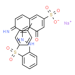 ChemSpider 2D Image | Sodium 6-imino-5-(2-{2-[(4-methylphenyl)sulfonyl]phenyl}hydrazino)-4-oxo-4,6-dihydro-2-naphthalenesulfonate | C23H18N3NaO6S2