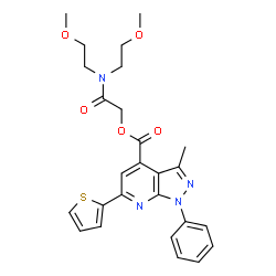 ChemSpider 2D Image | 2-[Bis(2-methoxyethyl)amino]-2-oxoethyl 3-methyl-1-phenyl-6-(2-thienyl)-1H-pyrazolo[3,4-b]pyridine-4-carboxylate | C26H28N4O5S