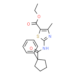 ChemSpider 2D Image | ethyl 4-methyl-2-(1-phenylcyclopentaneamido)-1,3-thiazole-5-carboxylate | C19H22N2O3S