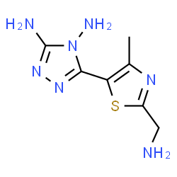 ChemSpider 2D Image | 5-[2-(Aminomethyl)-4-methyl-1,3-thiazol-5-yl]-4H-1,2,4-triazole-3,4-diamine | C7H11N7S