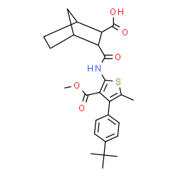 ChemSpider 2D Image | 3-{[4-(4-tert-Butylphenyl)-3-(methoxycarbonyl)-5-methyl-2-thienyl]carbamoyl}bicyclo[2.2.1]heptane-2-carboxylic acid | C26H31NO5S