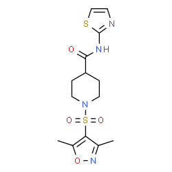 ChemSpider 2D Image | 1-[(3,5-Dimethyl-1,2-oxazol-4-yl)sulfonyl]-N-(1,3-thiazol-2-yl)-4-piperidinecarboxamide | C14H18N4O4S2