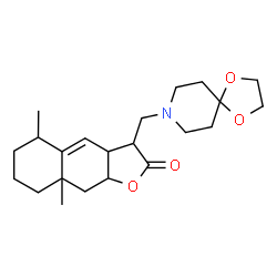 ChemSpider 2D Image | 3-(1,4-Dioxa-8-azaspiro[4.5]dec-8-ylmethyl)-5,8a-dimethyl-3a,5,6,7,8,8a,9,9a-octahydronaphtho[2,3-b]furan-2(3H)-one | C22H33NO4