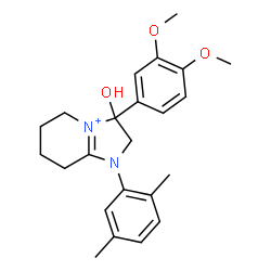 ChemSpider 2D Image | 3-(3,4-Dimethoxyphenyl)-1-(2,5-dimethylphenyl)-3-hydroxy-2,3,5,6,7,8-hexahydro-1H-imidazo[1,2-a]pyridin-4-ium | C23H29N2O3
