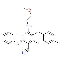 ChemSpider 2D Image | 1-[(2-Methoxyethyl)amino]-3-methyl-2-(4-methylbenzyl)pyrido[1,2-a]benzimidazole-4-carbonitrile | C24H24N4O