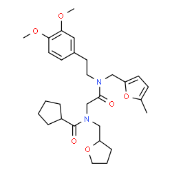 ChemSpider 2D Image | N-(2-{[2-(3,4-Dimethoxyphenyl)ethyl][(5-methyl-2-furyl)methyl]amino}-2-oxoethyl)-N-(tetrahydro-2-furanylmethyl)cyclopentanecarboxamide | C29H40N2O6