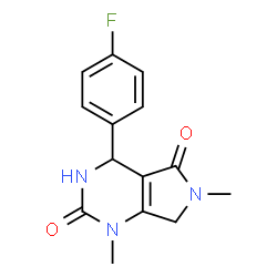 ChemSpider 2D Image | 4-(4-Fluorophenyl)-1,6-dimethyl-3,4,6,7-tetrahydro-1H-pyrrolo[3,4-d]pyrimidine-2,5-dione | C14H14FN3O2