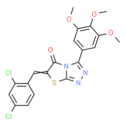 ChemSpider 2D Image | 6-(2,4-Dichlorobenzylidene)-3-(3,4,5-trimethoxyphenyl)[1,3]thiazolo[2,3-c][1,2,4]triazol-5(6H)-one | C20H15Cl2N3O4S