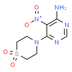 ChemSpider 2D Image | 6-(1,1-Dioxido-4-thiomorpholinyl)-5-nitro-4-pyrimidinamine | C8H11N5O4S