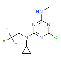 ChemSpider 2D Image | 6-Chloro-N-cyclopropyl-N'-methyl-N-(2,2,2-trifluoroethyl)-1,3,5-triazine-2,4-diamine | C9H11ClF3N5