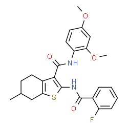ChemSpider 2D Image | N-(2,4-Dimethoxyphenyl)-2-[(2-fluorobenzoyl)amino]-6-methyl-4,5,6,7-tetrahydro-1-benzothiophene-3-carboxamide | C25H25FN2O4S