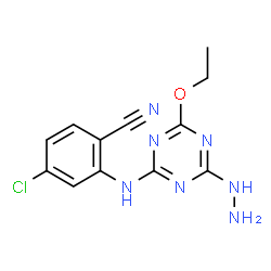 ChemSpider 2D Image | 4-Chloro-2-[(4-ethoxy-6-hydrazino-1,3,5-triazin-2-yl)amino]benzonitrile | C12H12ClN7O