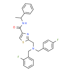 ChemSpider 2D Image | 2-{[(2-Fluorobenzyl)(4-fluorobenzyl)amino]methyl}-N-(1-phenylethyl)-1,3-thiazole-4-carboxamide | C27H25F2N3OS