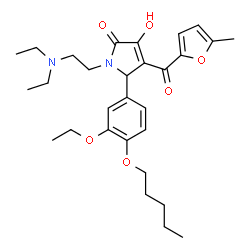 ChemSpider 2D Image | 1-[2-(Diethylamino)ethyl]-5-[3-ethoxy-4-(pentyloxy)phenyl]-3-hydroxy-4-(5-methyl-2-furoyl)-1,5-dihydro-2H-pyrrol-2-one | C29H40N2O6