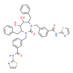 ChemSpider 2D Image | 3,3'-[(4,7-Dibenzyl-5,6-dihydroxy-2-oxo-1,3-diazepane-1,3-diyl)bis(methylene)]bis[N-(1,3-thiazol-2-yl)benzamide] | C41H38N6O5S2