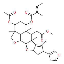ChemSpider 2D Image | 3-Acetoxy-8-(3-furyl)-6-(2-methoxy-2-oxoethyl)-2a,5a,6a,7-tetramethyl-2a,4,5,5a,6,6a,8,9,9a,10a,10b,10c-dodecahydro-2H,3H-cyclopenta[b]furo[2',3',4':4,5]naphtho[2,3-d]furan-5-yl 2-methyl-2-butenoate | C34H44O9