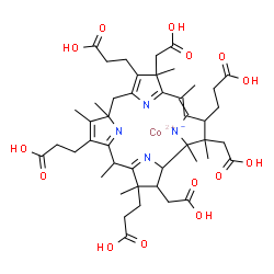 ChemSpider 2D Image | cobaltous;3-[8,13,17-tris(2-carboxyethyl)-2,7,18-tris(carboxymethyl)-1,2,5,7,11,12,15,17-octamethyl-10,15,18,19-tetrahydro-3H-corrin-21-id-3-yl]propanoic acid | C45H59CoN4O14