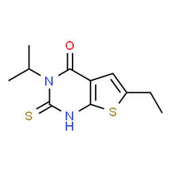 ChemSpider 2D Image | 6-Ethyl-3-isopropyl-2-sulfanylthieno[2,3-d]pyrimidin-4(3H)-one | C11H14N2OS2