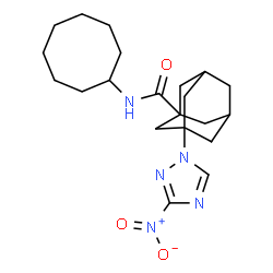 ChemSpider 2D Image | N-Cyclooctyl-3-(3-nitro-1H-1,2,4-triazol-1-yl)-1-adamantanecarboxamide | C21H31N5O3