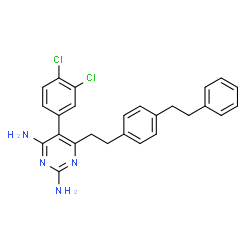 ChemSpider 2D Image | 5-(3,4-Dichlorophenyl)-6-{2-[4-(2-phenylethyl)phenyl]ethyl}-2,4-pyrimidinediamine | C26H24Cl2N4