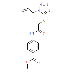 ChemSpider 2D Image | Methyl 4-({[(1-allyl-1H-tetrazol-5-yl)sulfanyl]acetyl}amino)benzoate | C14H15N5O3S