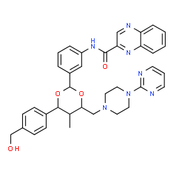 ChemSpider 2D Image | N-[3-(4-[4-(Hydroxymethyl)phenyl]-5-methyl-6-{[4-(2-pyrimidinyl)-1-piperazinyl]methyl}-1,3-dioxan-2-yl)phenyl]-2-quinoxalinecarboxamide | C36H37N7O4