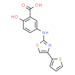 ChemSpider 2D Image | 2-Hydroxy-5-{[4-(2-thienyl)-1,3-thiazol-2-yl]amino}benzoic acid | C14H10N2O3S2