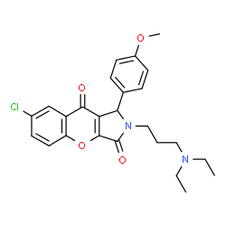 ChemSpider 2D Image | 7-Chloro-2-[3-(diethylamino)propyl]-1-(4-methoxyphenyl)-1,2-dihydrochromeno[2,3-c]pyrrole-3,9-dione | C25H27ClN2O4
