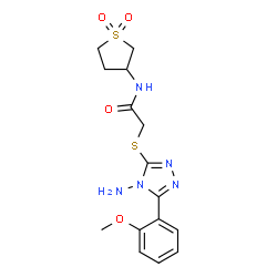 ChemSpider 2D Image | 2-{[4-Amino-5-(2-methoxyphenyl)-4H-1,2,4-triazol-3-yl]sulfanyl}-N-(1,1-dioxidotetrahydro-3-thiophenyl)acetamide | C15H19N5O4S2