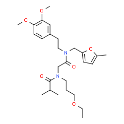 ChemSpider 2D Image | N-(2-{[2-(3,4-Dimethoxyphenyl)ethyl][(5-methyl-2-furyl)methyl]amino}-2-oxoethyl)-N-(3-ethoxypropyl)-2-methylpropanamide | C27H40N2O6